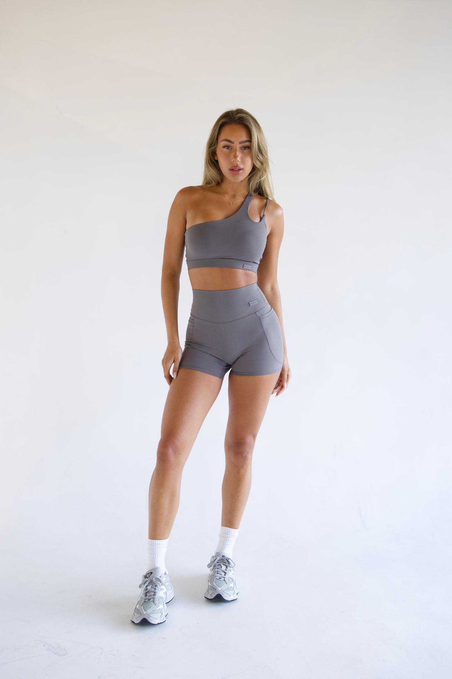 Panayiota Side Shoulder Smooth Crop Top - Dark Grey