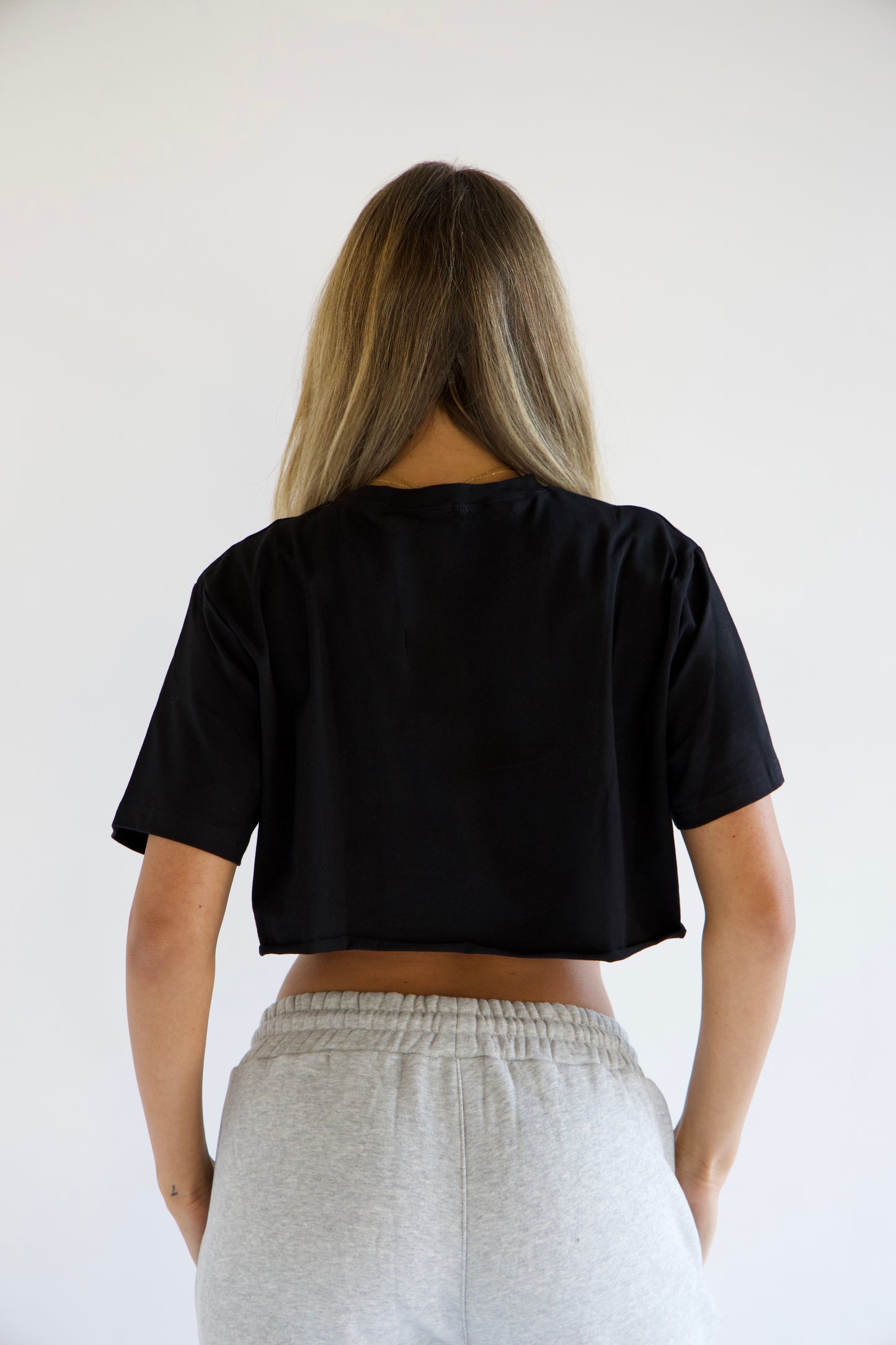 Alessia Oversized Cropped Tee - Black