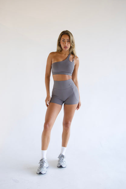 Panayiota Side Shoulder Smooth Crop Top - Dark Grey
