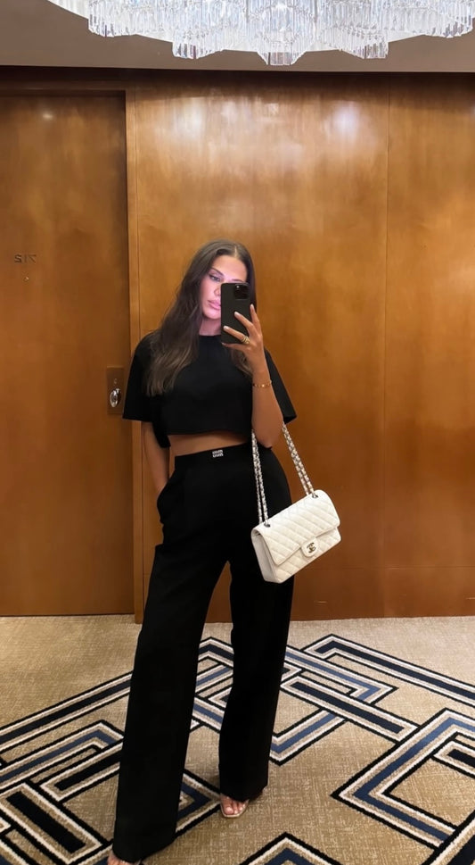 Alessia Oversized Cropped Tee - Black