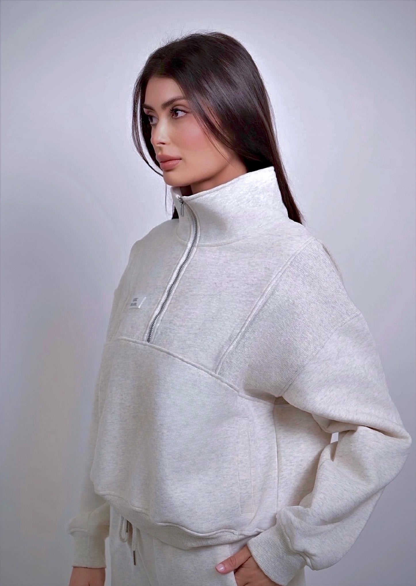 Yesmine Fleece Half Zip Jumper - Cloud Marle Grey