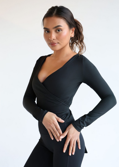 Becca Active Wrap Top - Black