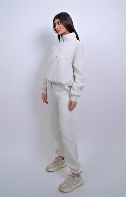 Yesmine Fleece Half Zip Jumper - Cloud Marle Grey