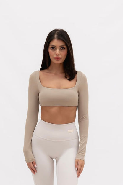 Christina Smooth Long Sleeve Crop - Pastel Khaki