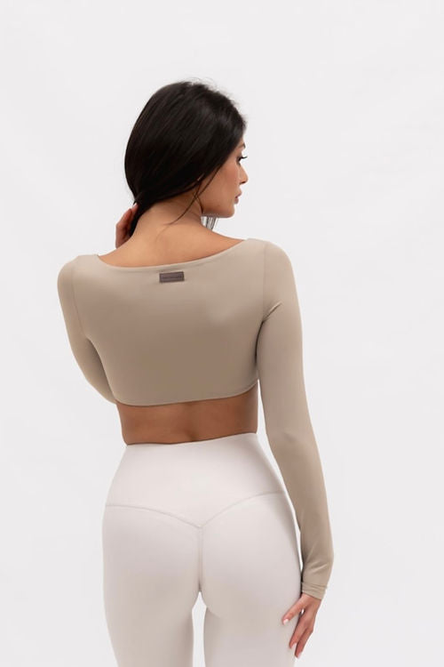 Christina Smooth Long Sleeve Crop - Pastel Khaki