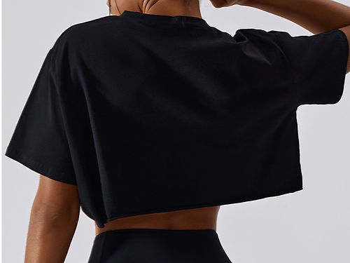 Alessia Oversized Cropped Tee - Black