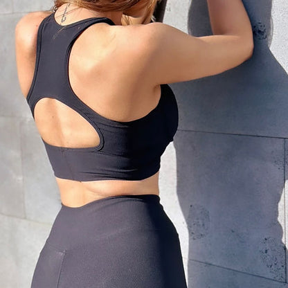 Ari Ribbed Cut-Out Crop Top - Black